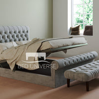 Colorado Soft Grey Naple Chesterfield Sleigh Scroll Bed Frame