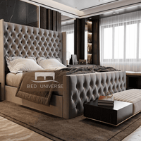Elle Chesterfield Upholstered Winged Bed Frame, Winged Bed, Chesterfield Bed, Upholstered Bed, Fabric Bed, Grey Bed, Sotrage bed, Gas Lift Bed, Underbed storage
