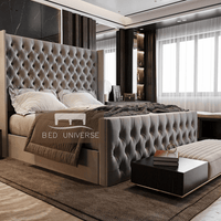 Elle Chesterfield Upholstered Winged Bed Frame, Winged Bed, Chesterfield Bed, Upholstered Bed, Fabric Bed, Grey Bed, Sotrage bed, Gas Lift Bed, Underbed storage