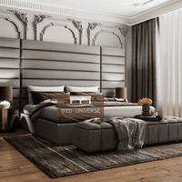 Jasmine Wide Panel Headboard Bed Frame, Upholstered Bed, Fabric Bed, Ned Bed, Chesterfield Bed, Grey Bed