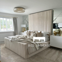 Elma Luxury Stripe Panel Upholstered Fabric Bed Frame