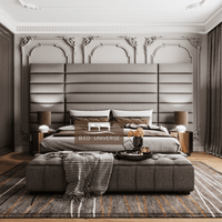 Jasmine Wide Panel Headboard Bed Frame, Upholstered Bed, Fabric Bed, Ned Bed, Chesterfield Bed, Grey Bed