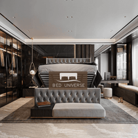 Elle Chesterfield Upholstered Winged Bed Frame, Winged Bed, Chesterfield Bed, Upholstered Bed, Fabric Bed, Grey Bed, Sotrage bed, Gas Lift Bed, Underbed storage