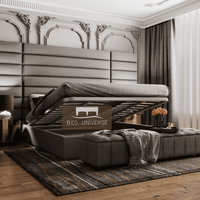 Jasmine Wide Panel Headboard Bed Frame, Upholstered Bed, Fabric Bed, Ned Bed, Chesterfield Bed, Grey Bed