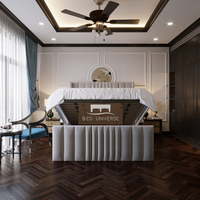 Millhouse Winged Bed Frame, Winged Bed, Stripe Bed, Plush Bed, Wingback Bed, Upholstered Bed