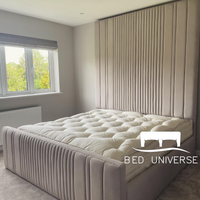 Elma Luxury Stripe Panel Upholstered Fabric Bed Frame