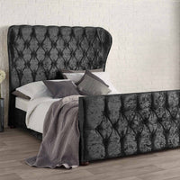Sevina Winged Black Crushed Velvet Designer End Bed