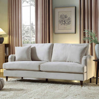 Brigette 3-Seater Beige Velvet Sofa with Antique Brass Castor Legs