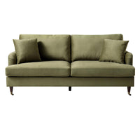 Brigette 3-Seater Olive Green Velvet Sofa with Antique Brass Castor Legs