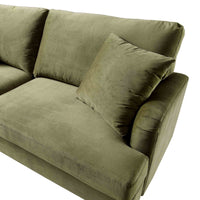 Brigette 3-Seater Olive Green Velvet Sofa with Antique Brass Castor Legs