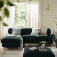 Daphnis Aegean Blue Velvet Sofa, Grande Chaise Sofa Left Hand Facing