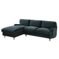 Daphnis Aegean Blue Velvet Sofa, Grande Chaise Sofa Left Hand Facing