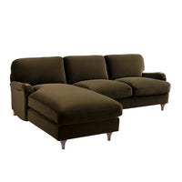 Daphnis Seaweed Velvet Sofa, Grande Chaise Sofa Left Hand Facing