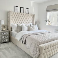 Alexa Wings Wingback Chesterfield Fabric Bed | Bed Universe