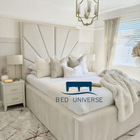Sunburst Deluxe Tall Headboard Gold Strip Border Bed Frame