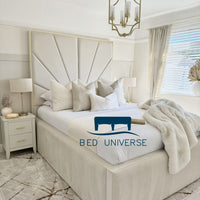 Sunburst Deluxe Tall Headboard Gold Strip Border Bed Frame