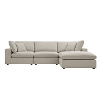 Lutyens Oatmeal Weave Fabric Modular Sofa 3-Piece Chaise