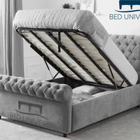 Colorado Soft Grey Naple Chesterfield Sleigh Scroll Bed Frame