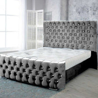 Grammy Steel Plush Fabric Wing back Bed Frame