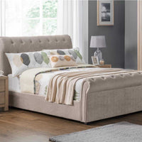 Colorado Caramel Cream Chenille Chesterfield Sleigh Scroll Bed Frame