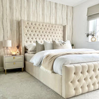 Alexa Wings Wingback Chesterfield Fabric Bed | Bed Universe