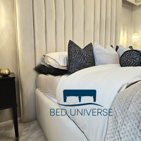 Alfie Gold Strip Wide Extended Panel Headboard Fabric Bed