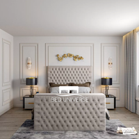 Onelife Natural Velvet Upholstered TV Optional Ottoman Bed Frame