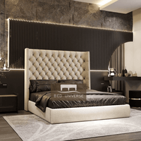 Winged Bed, Wing back bed, Cream Bed, Chesterfield Bed, Upholstered Bed, Fabric Bed, New Bed