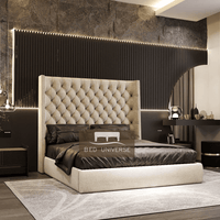 Winged Bed, Wing back bed, Cream Bed, Chesterfield Bed, Upholstered Bed, Fabric Bed, New Bed