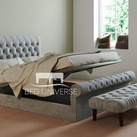 Colorado Soft Grey Naple Chesterfield Sleigh Scroll Bed Frame