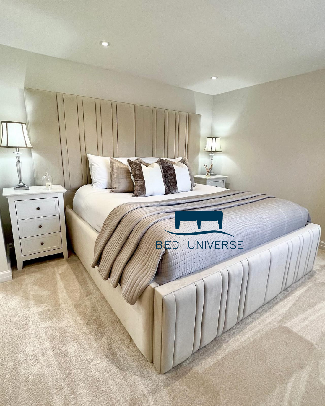 Alfonso Linear Lines Wide Panel Headboard Bed Frame