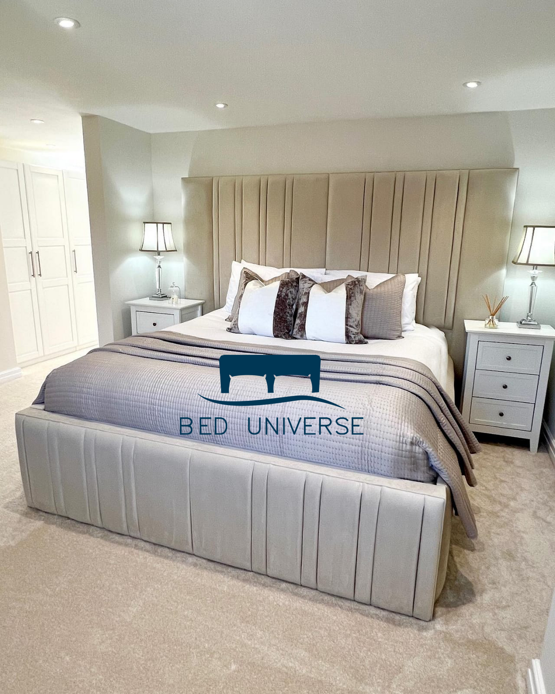 Alfonso Linear Lines Wide Panel Headboard Bed Frame