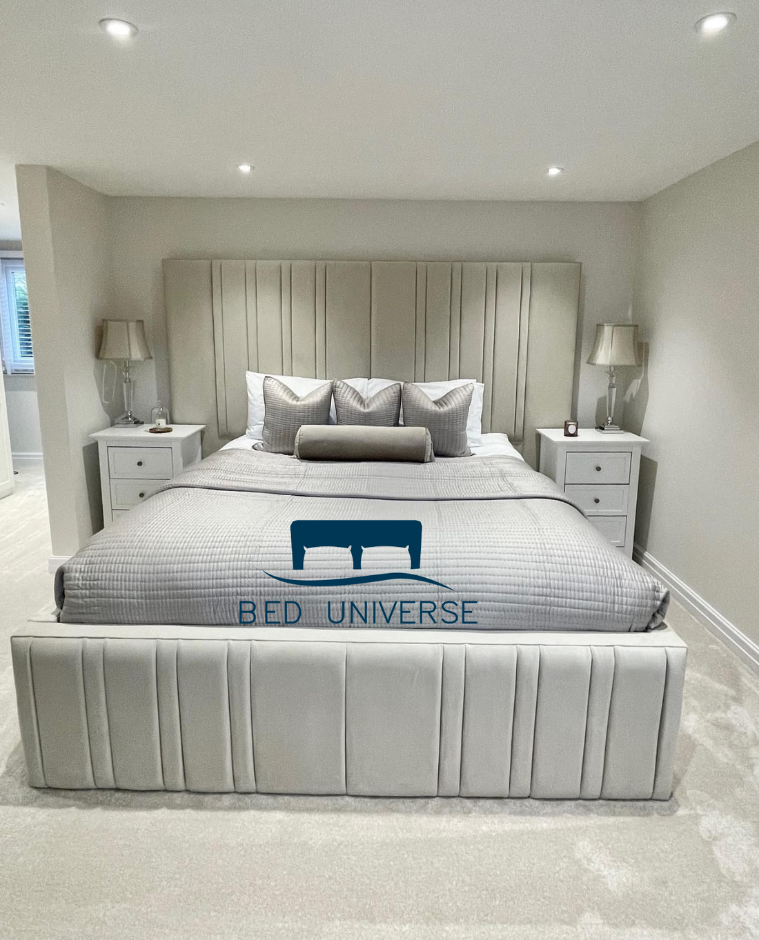 Alfonso Linear Lines Wide Panel Headboard Bed Frame