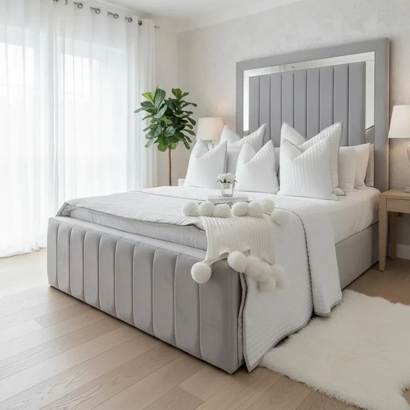 London Panel Mirror Footboard Bed With Optional Ottoman Gas Lift Storage