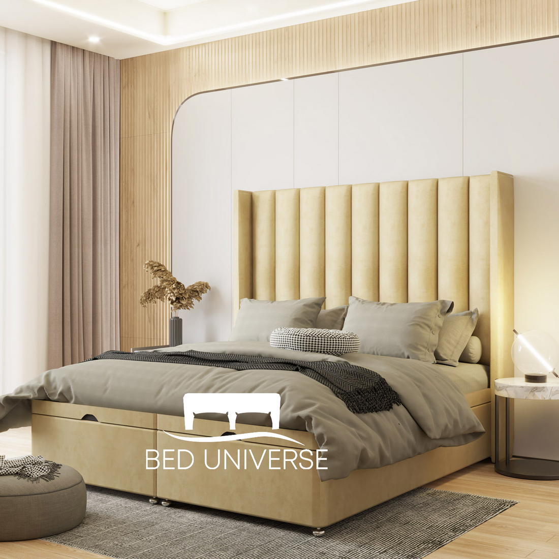 Paulo Winged Linear Stripe Panel Divan Ottoman Storage Bed