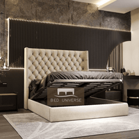 Winged Bed, Wing back bed, Cream Bed, Chesterfield Bed, Upholstered Bed, Fabric Bed, New Bed