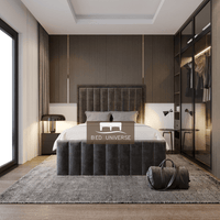 Palazzo Stripe Panel Upholstered Fabric Bed Frame, Winged Bed, Chsterfield bed, Fabric Bed, New Bed, Lines Bed, Panel Bed