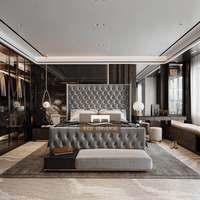 Elle Chesterfield Upholstered Winged Bed Frame, Winged Bed, Chesterfield Bed, Upholstered Bed, Fabric Bed, Grey Bed, Sotrage bed, Gas Lift Bed, Underbed storage