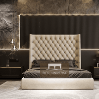 Winged Bed, Wing back bed, Cream Bed, Chesterfield Bed, Upholstered Bed, Fabric Bed, New Bed