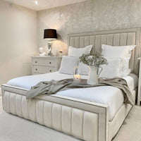 Wynn Stripe Line Upholstered Bed Frame | Bed Universe