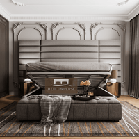 Jasmine Wide Panel Headboard Bed Frame, Upholstered Bed, Fabric Bed, Ned Bed, Chesterfield Bed, Grey Bed