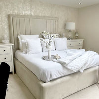 Bellagio Panel Strip Line Fabric Bed | Bed Universe