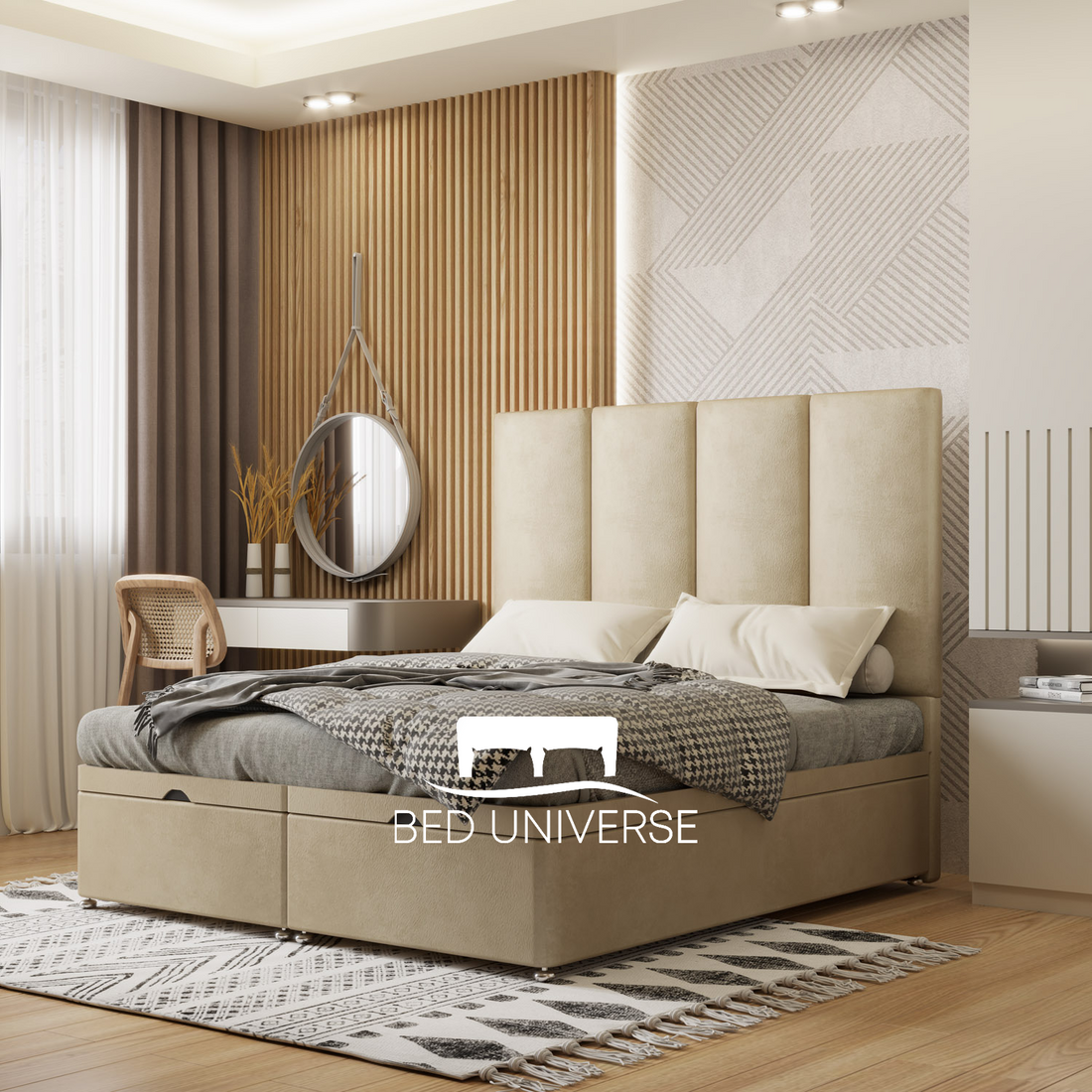 4 Panel Linear Stripe Panel Divan Ottoman Storage Bed