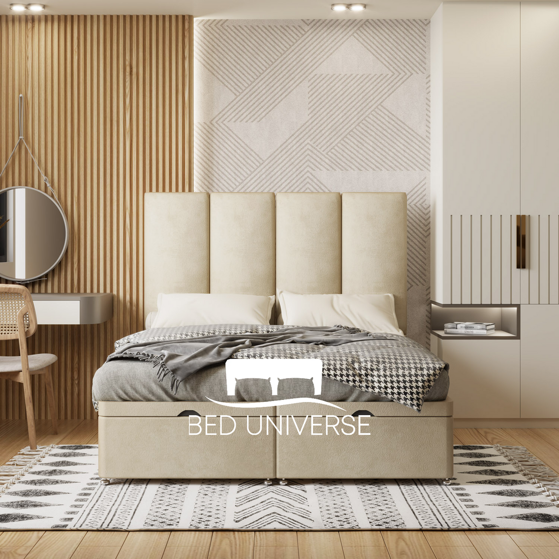 4 Panel Linear Stripe Panel Divan Ottoman Storage Bed