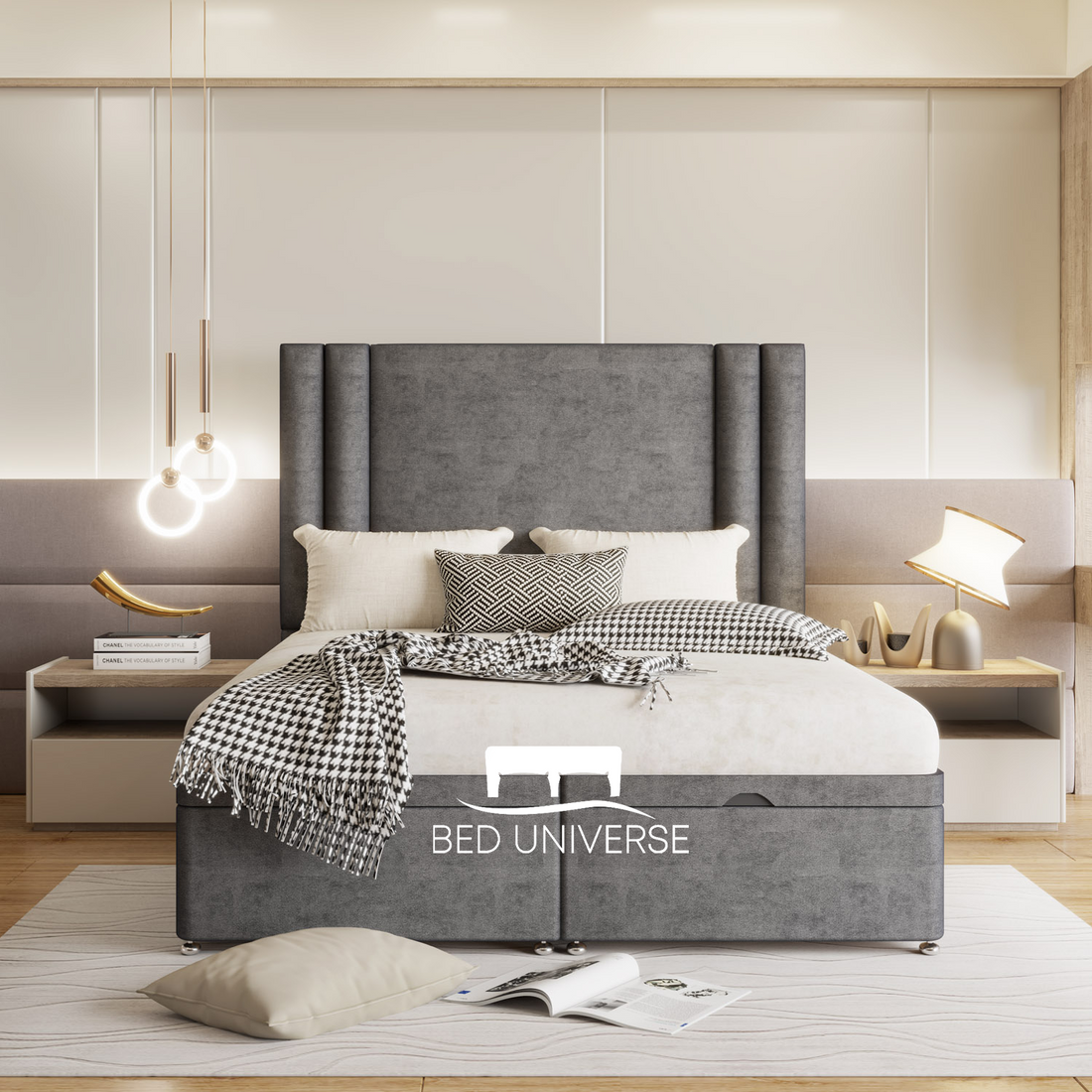 Ferro Panel Linear Stripe Panel Divan Ottoman Storage Bed