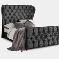 Sevina Winged Black Crushed Velvet Designer End Bed