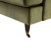 Brigette 3-Seater Olive Green Velvet Sofa with Antique Brass Castor Legs