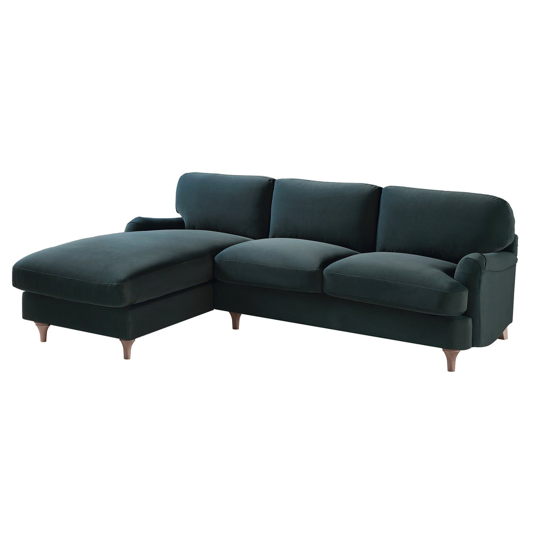 Daphnis Aegean Blue Velvet Sofa, Grande Chaise Sofa Left Hand Facing