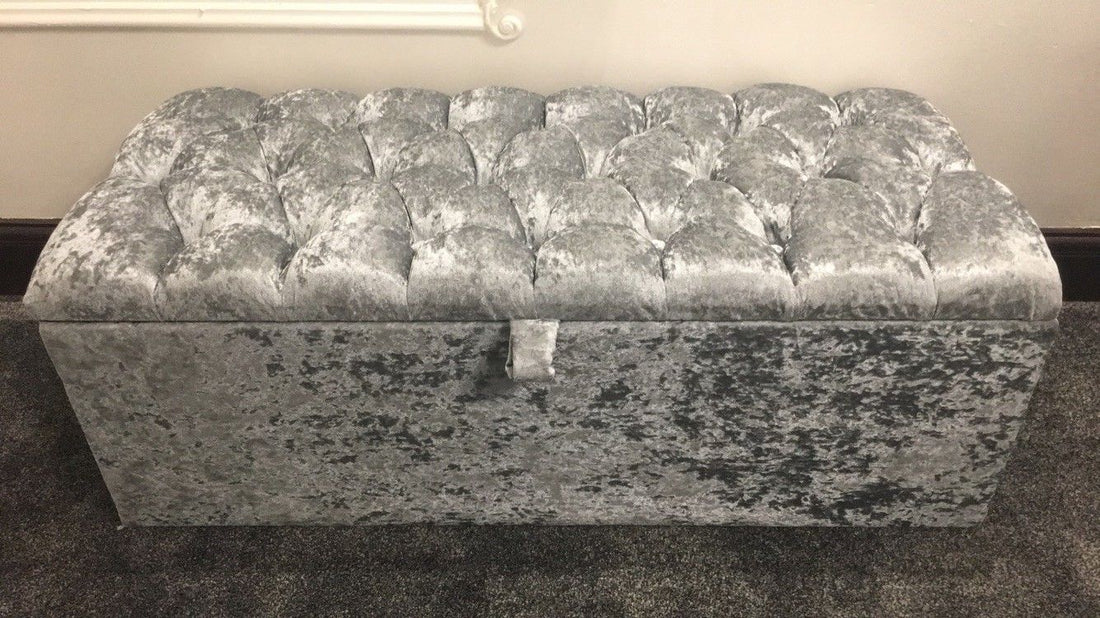 Ibo Crushed Velvet Ottoman Box - Bed Universe