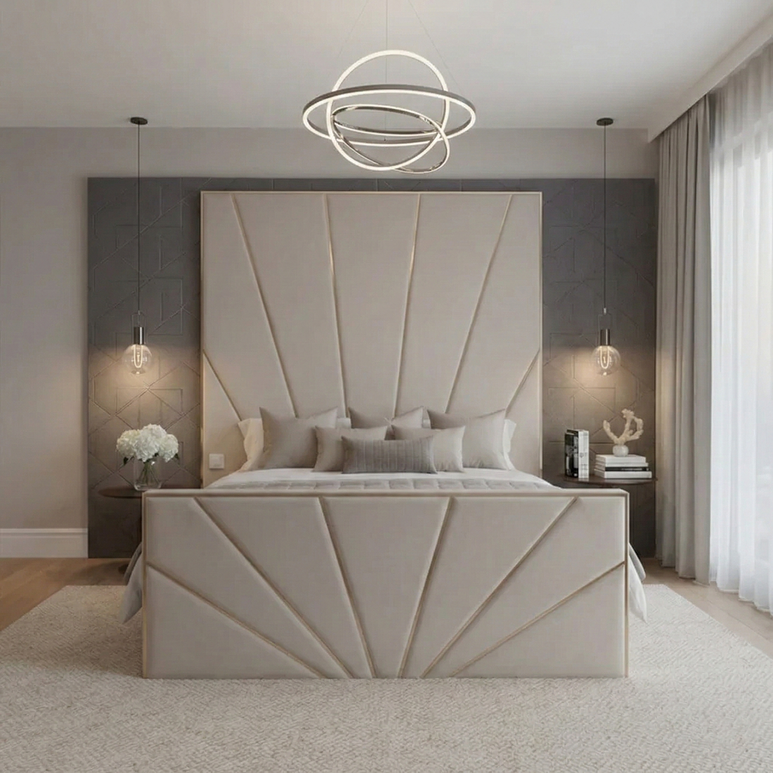 Sun Rays Luxury Bed With Optional Ottoman Gas Lift Storage